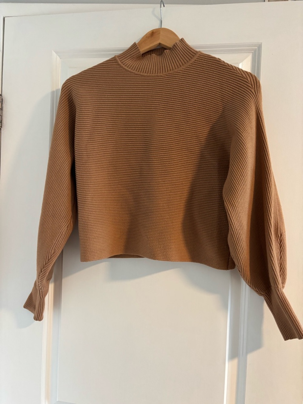 Zara Ribbed Mock Neck Sweater - Camel Brown